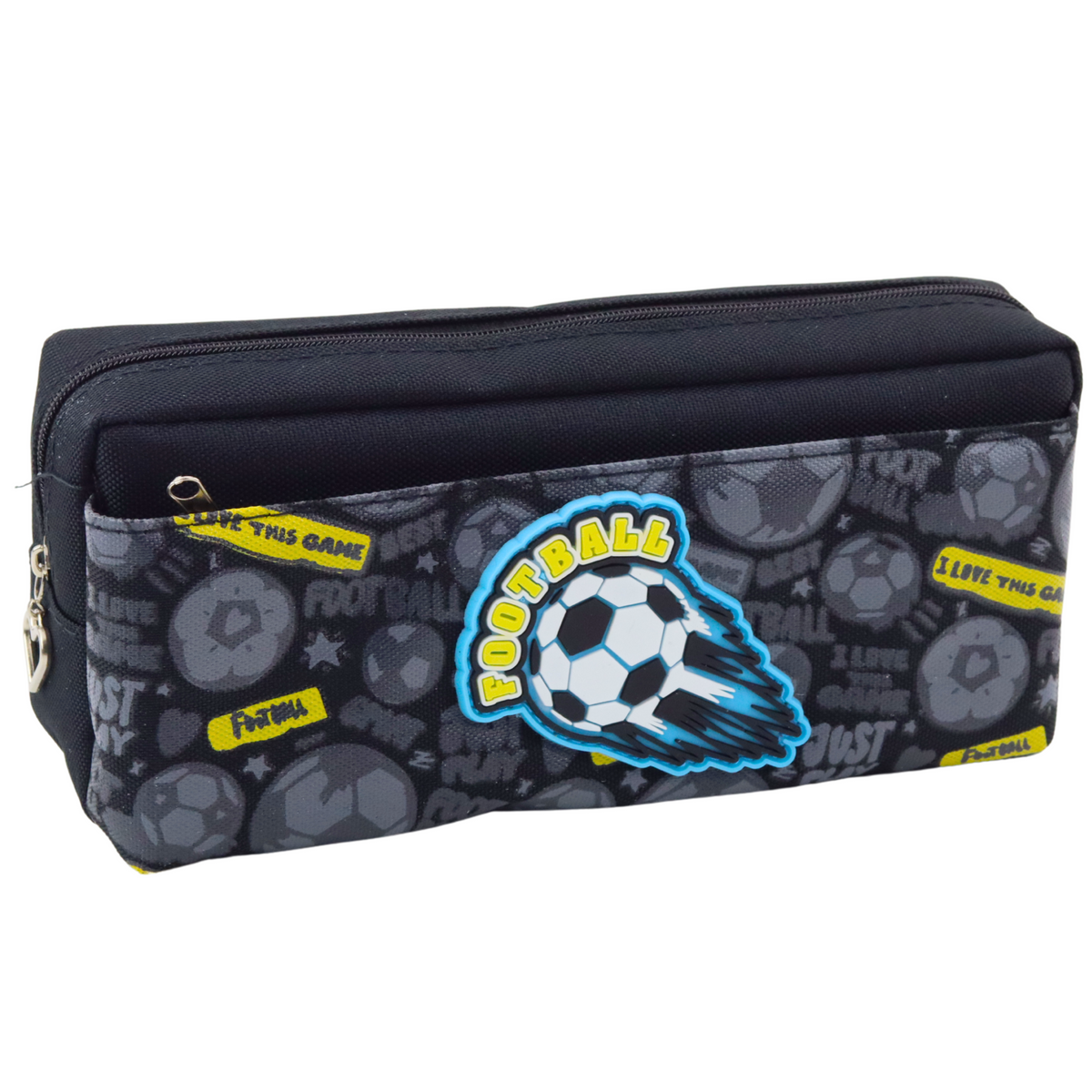 Pencil Case School Organizer With Football Two Pockets Black