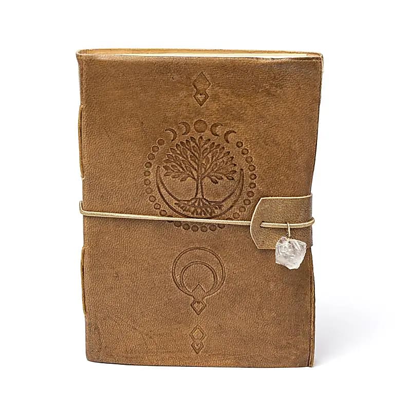Leabhar Nótaí Crann na Beatha Le Rock Crystal Agus Clúdach Leathar Faux - 250 G; 18×13 Cm