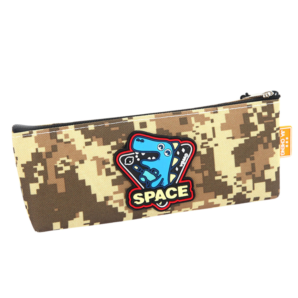 Pencil Case Space Dinosaur Pixels Khaki 20x8cm