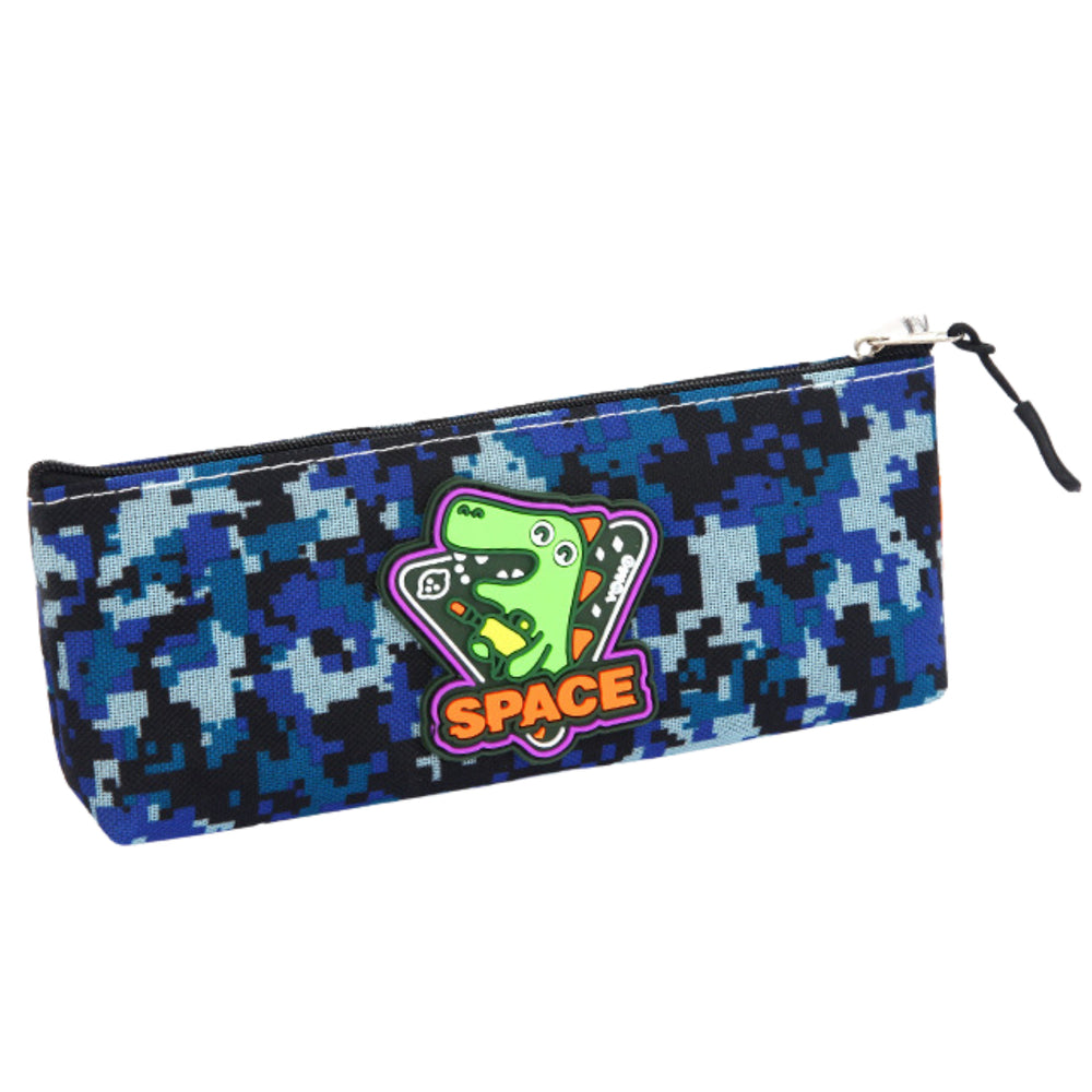 Pencil Case Space Dinosaur Pixels Blue 20x8cm