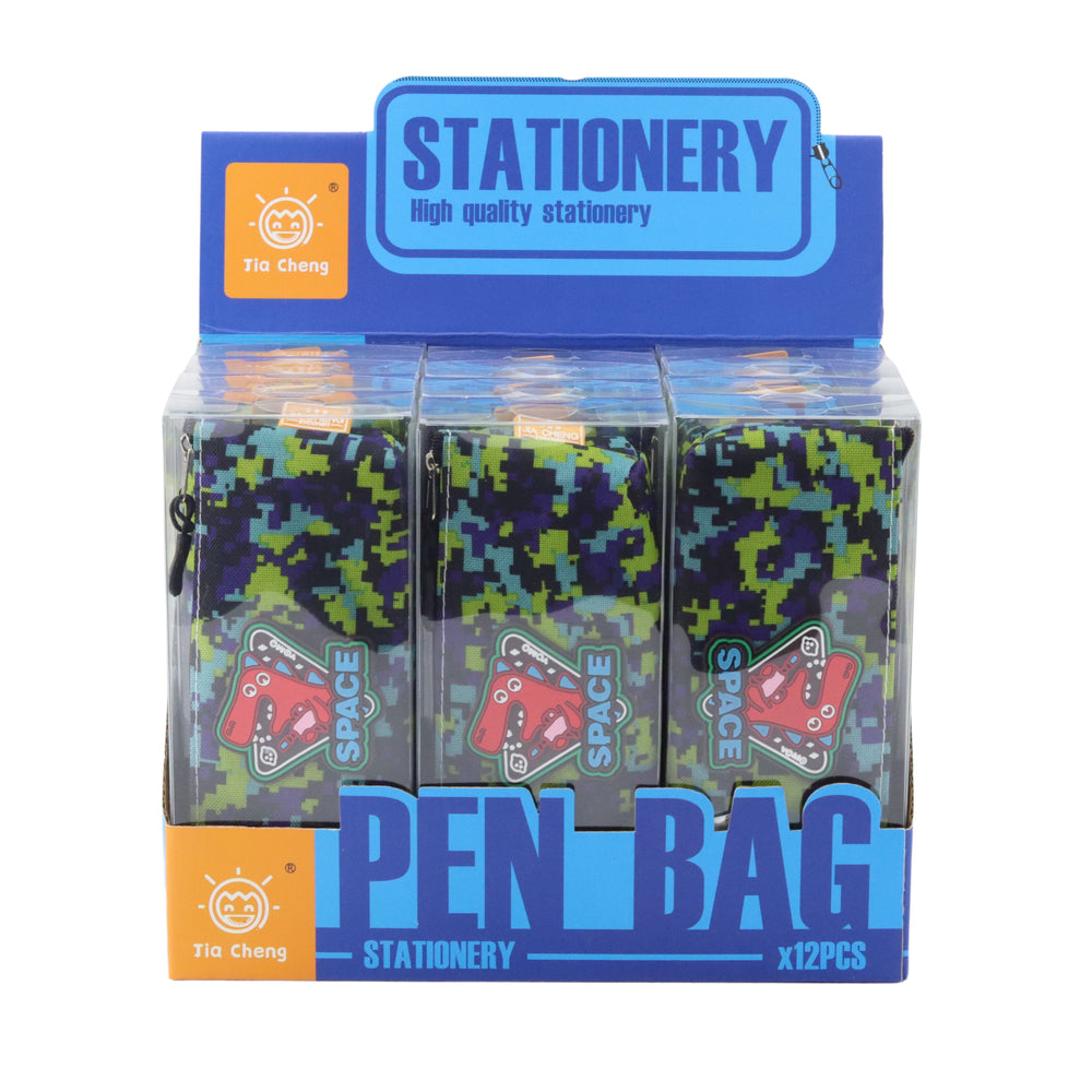 Pencil Case Space Dinosaur Pixels Blue Green 20x8cm