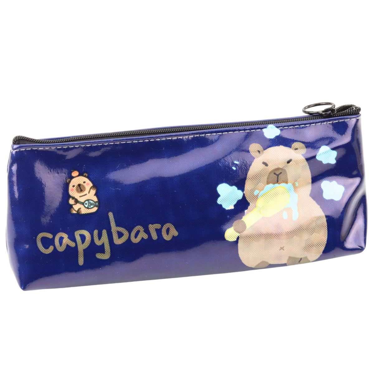 School Pencil Case Kit Capybara Brushing Teeth Navy Blue 20 X 8.5 X 4 Cm