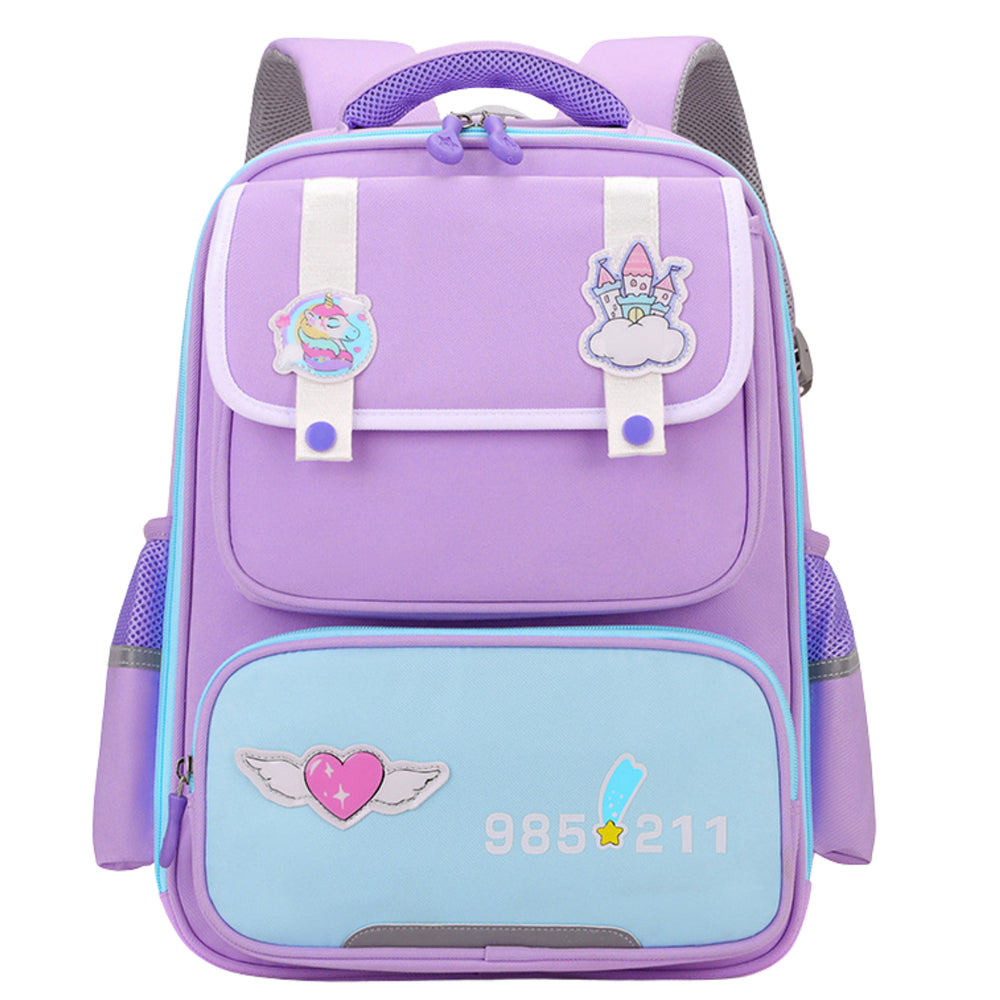 Mochila Escolar Com Patches Alça Peitoral Roxa 16l