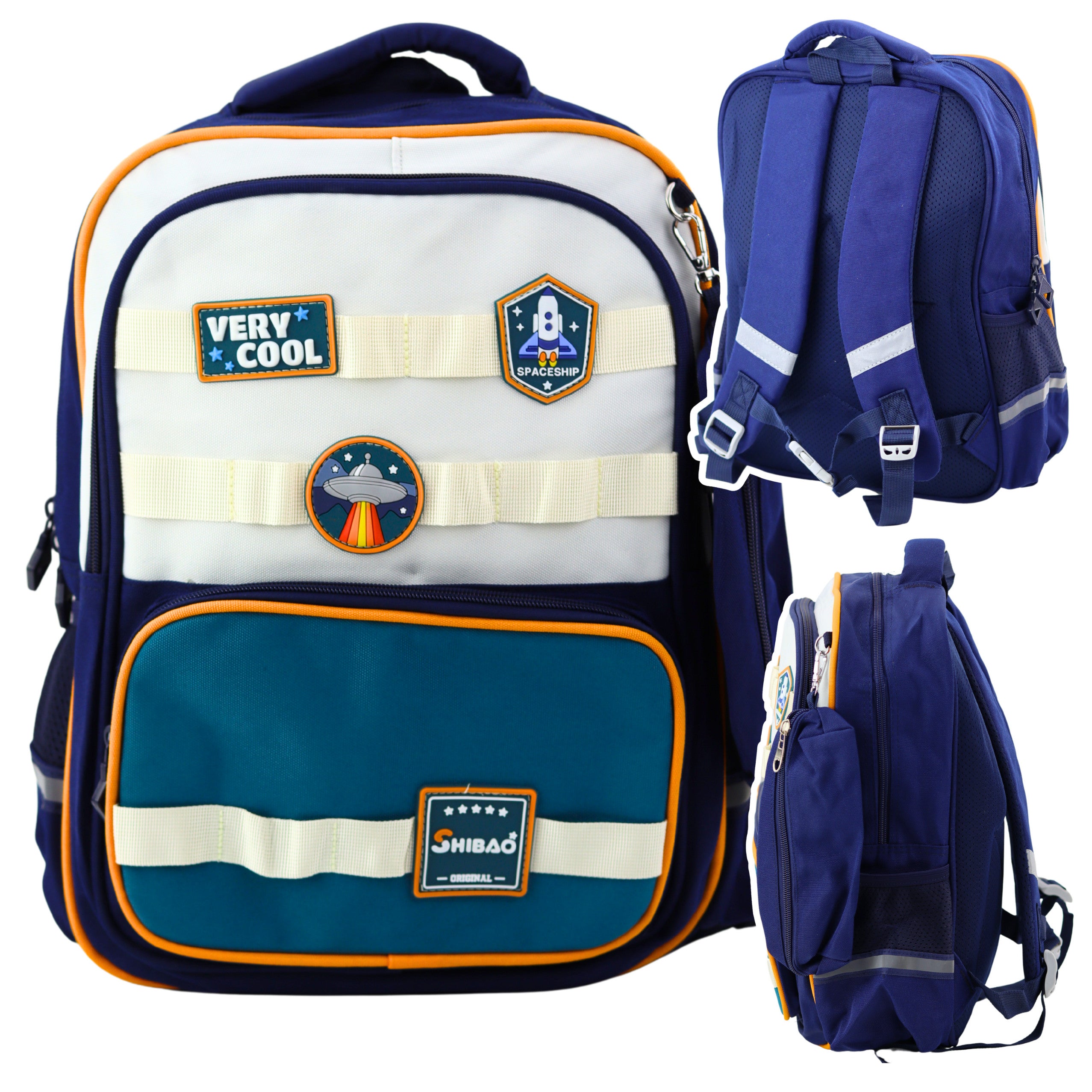 School Backpack Space Patches With Pencil Case Navy Blue 16l