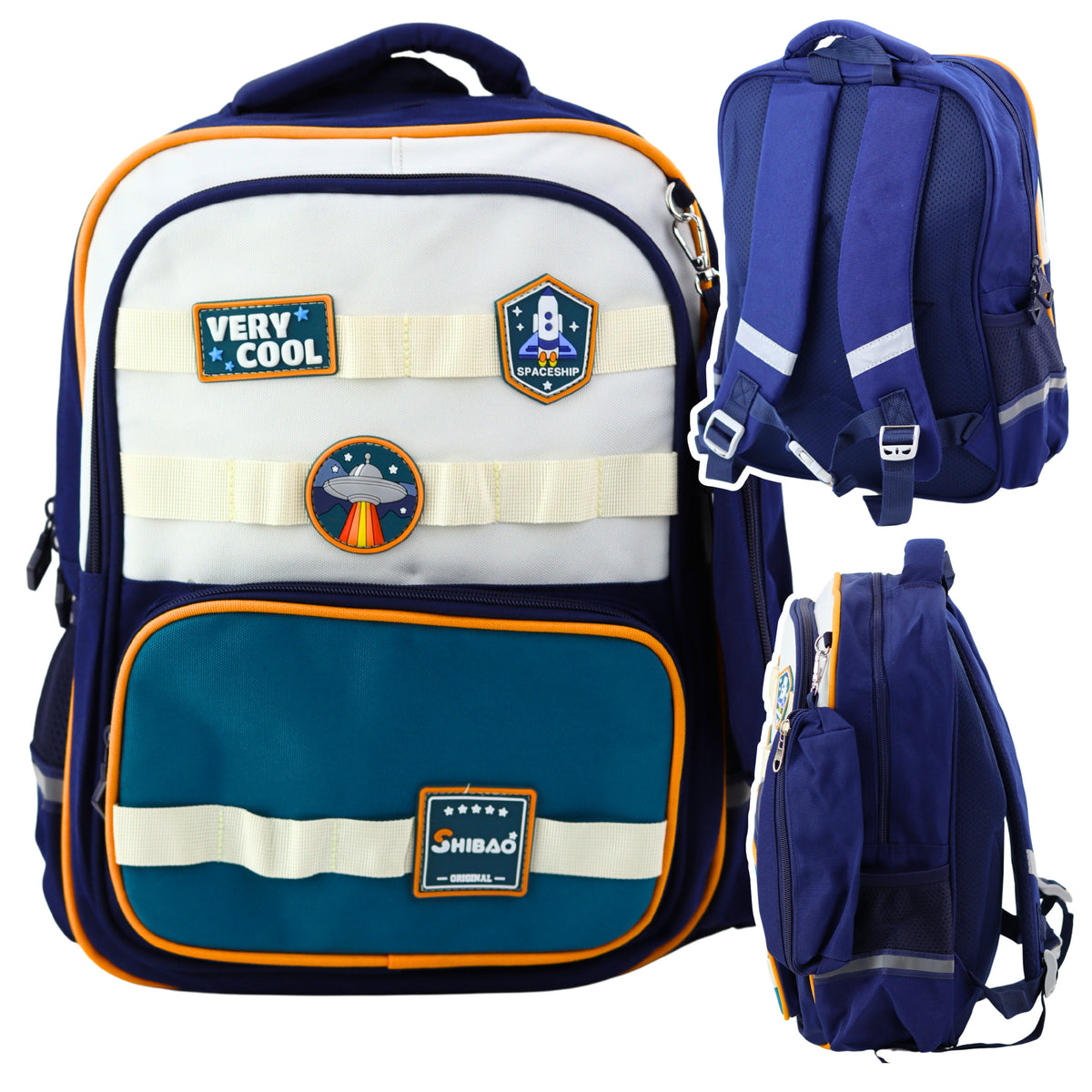 School Backpack Space Patches With Pencil Case Navy Blue 16l