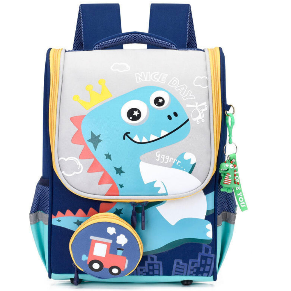Mochila Escolar Dinossauro Com Pendente Locomotiva 21l