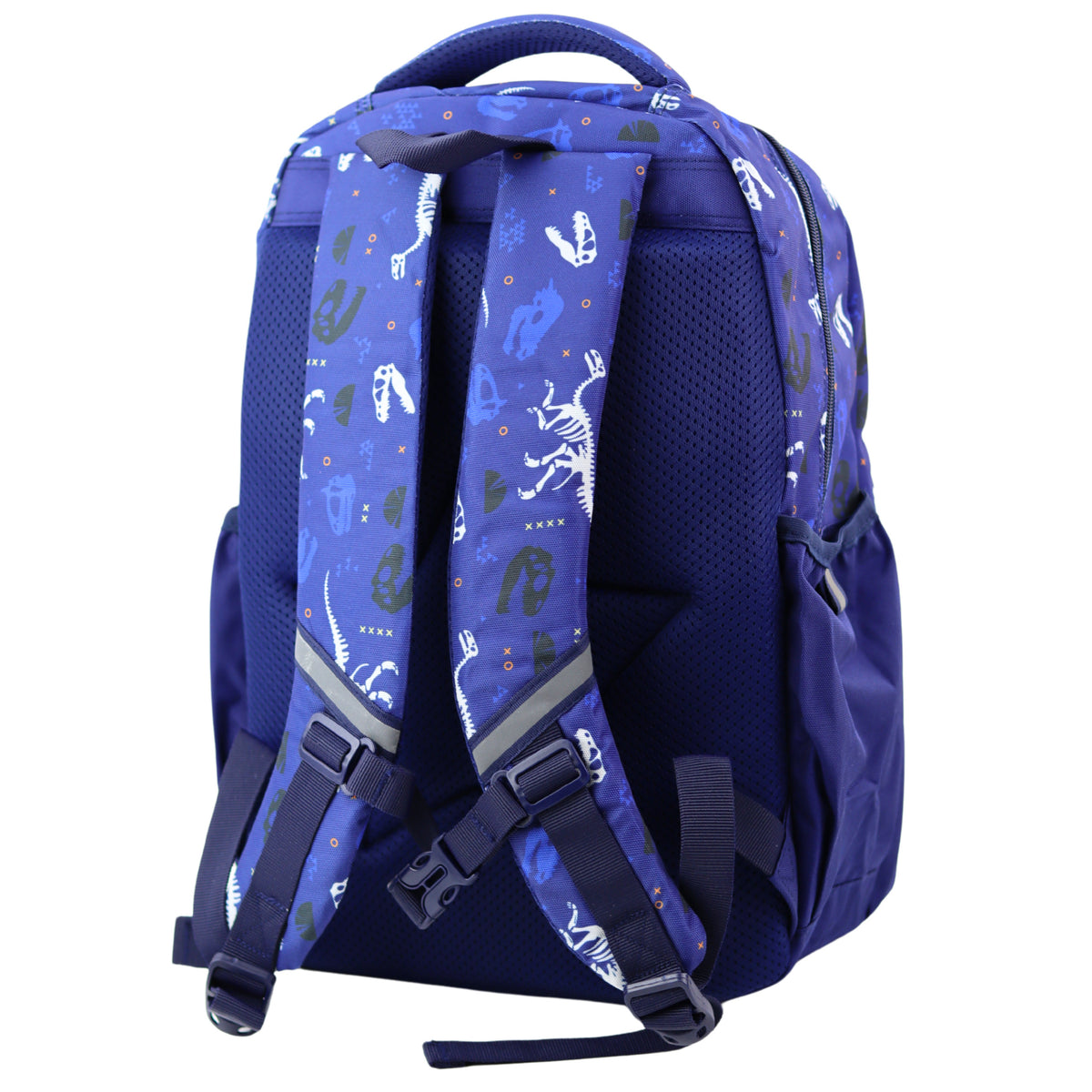 School Backpack Dinosaurs Patch T-rex Chest Strap Navy Blue 20l