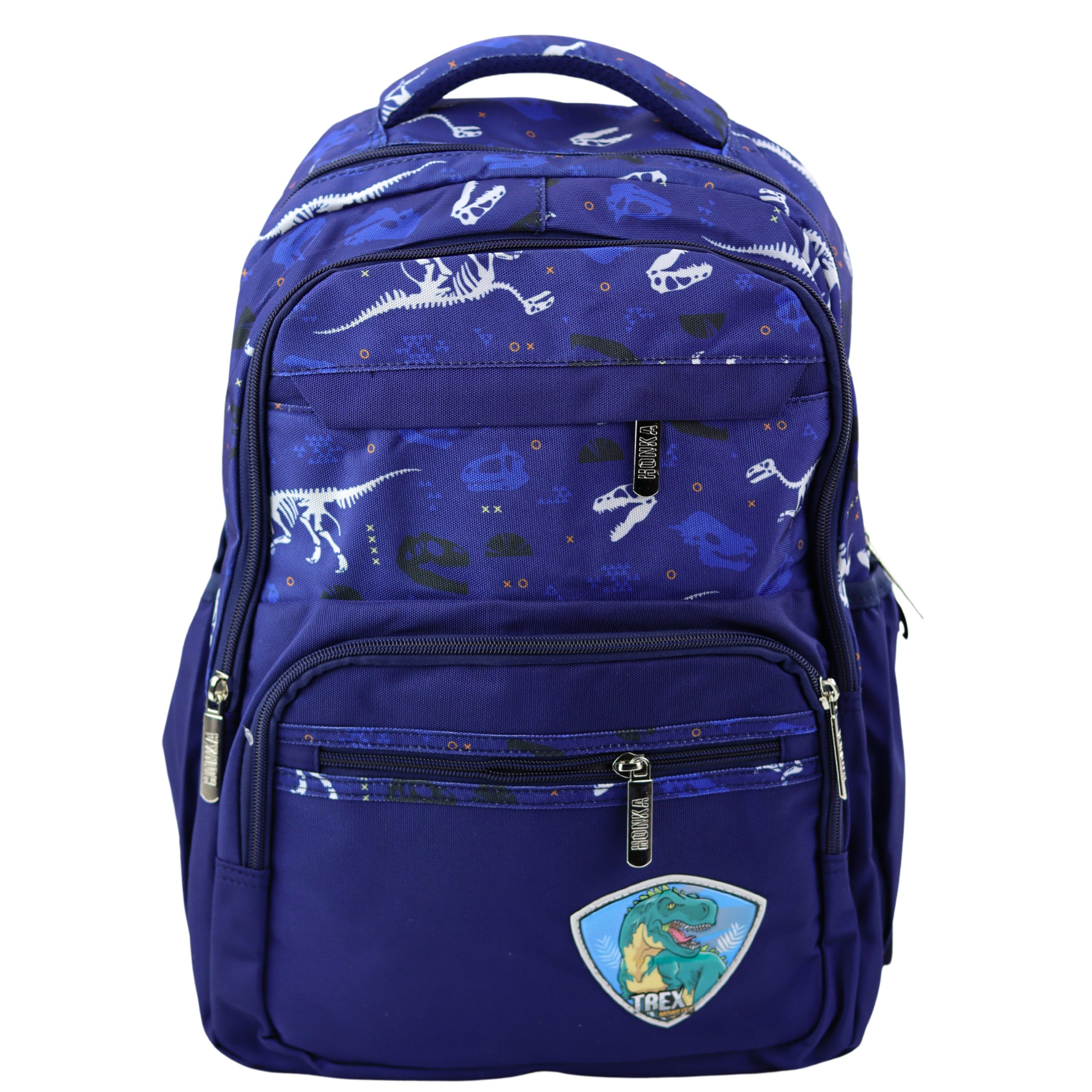 Mochila Escolar Dinosaurs Patch T-rex Alça Peito Azul Marinho 20l