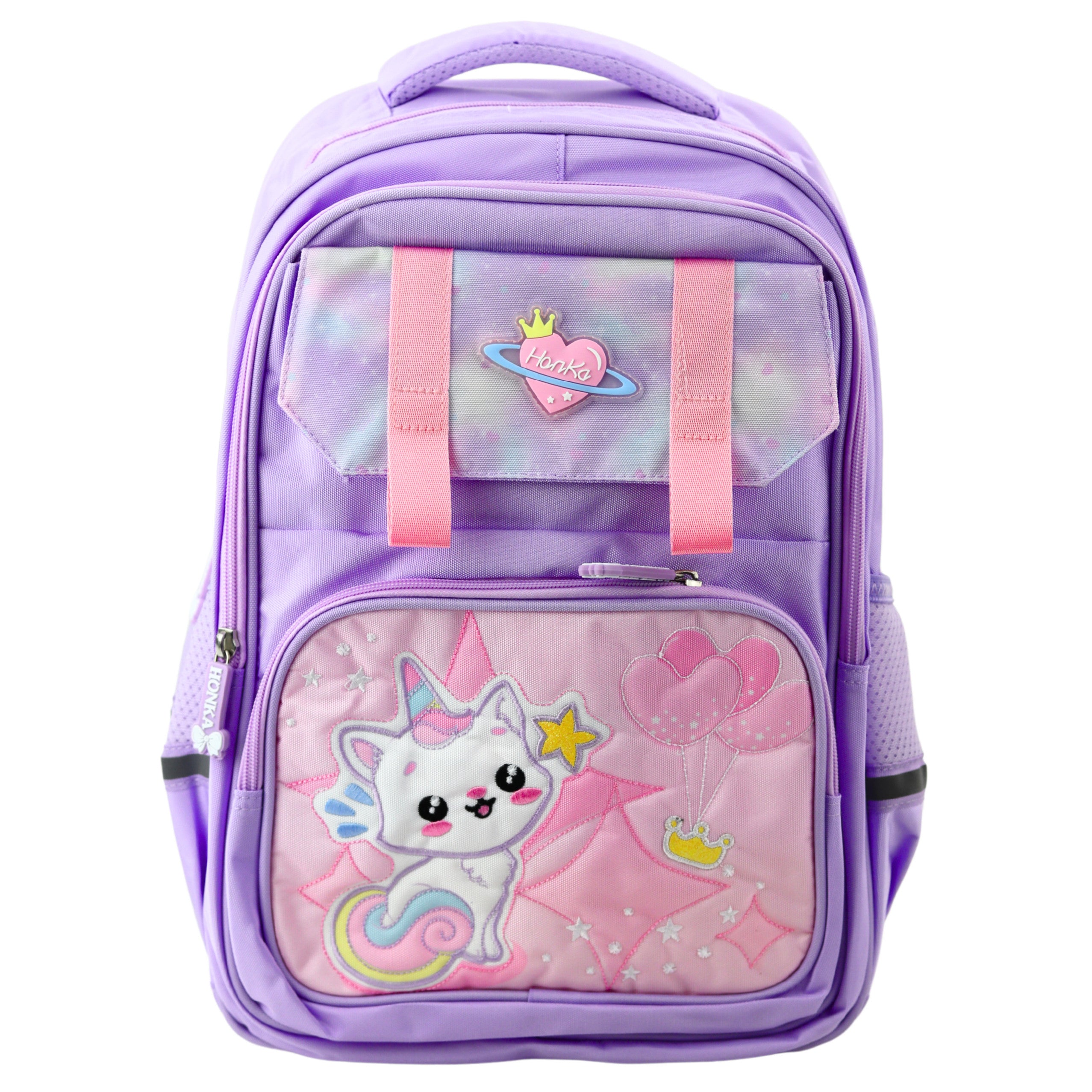 Mochila Escolar Com Alça Peitoral Gato Branco Roxa 20l