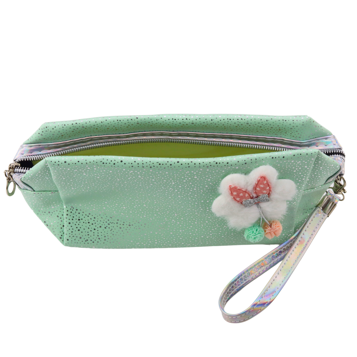 Pencil Case Cosmetic Bag Bow Shimmering Particles Turquoise Mint