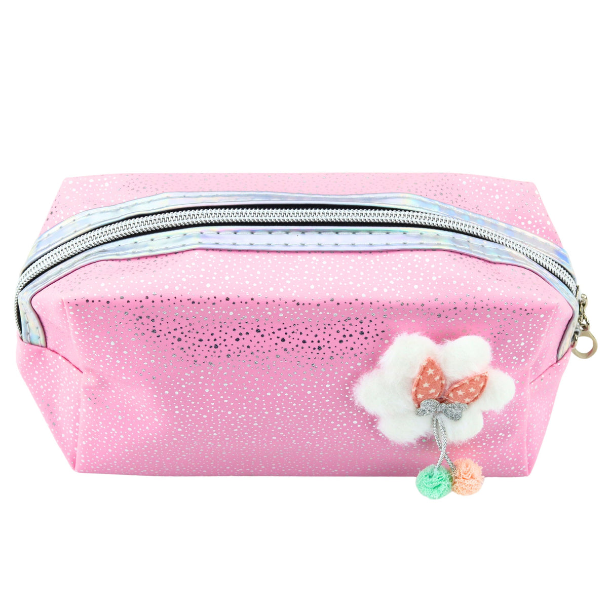 Pencil Case Cosmetic Bag Bow Shimmering Particles Pink