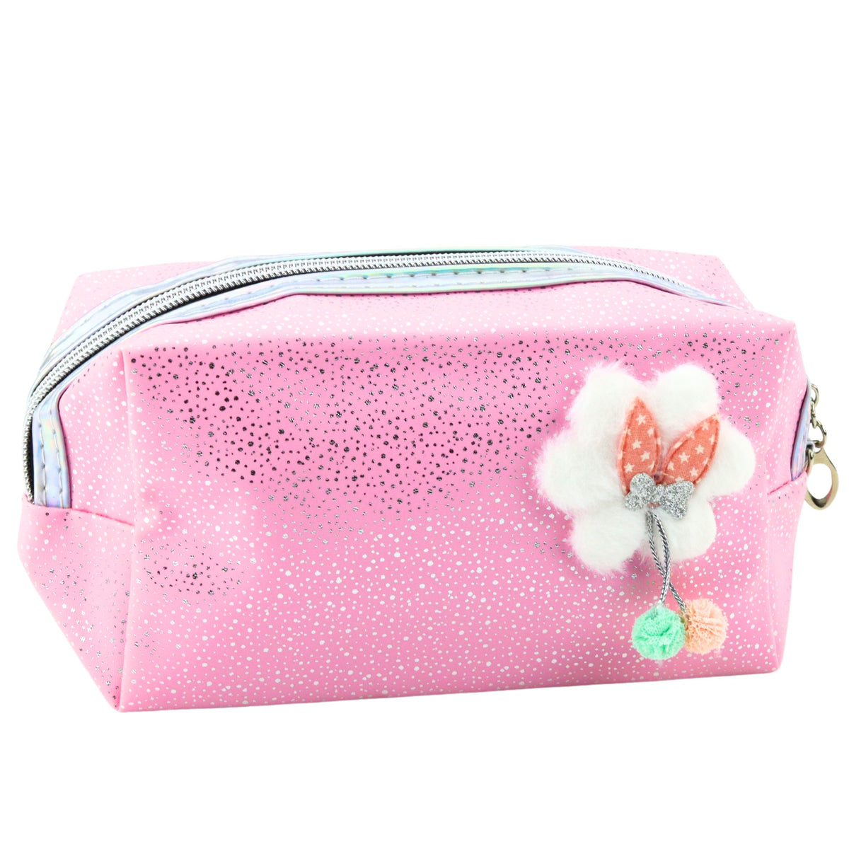 Pencil Case Cosmetic Bag Bow Shimmering Particles Pink