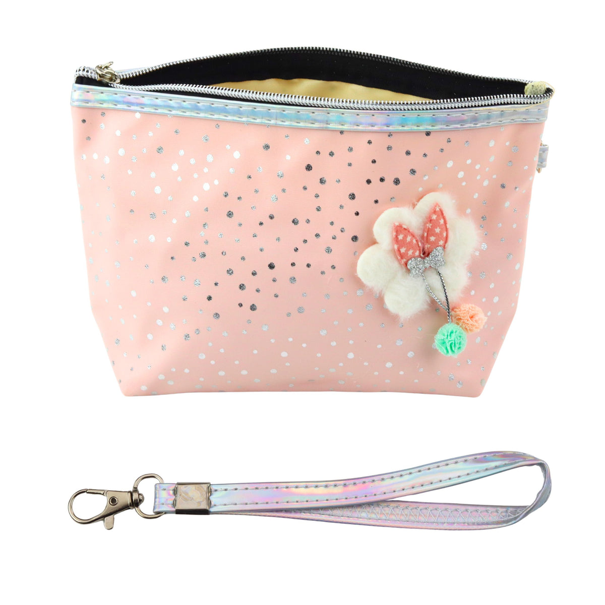 Pencil Case Cosmetic Bag Bow Shiny Dots Powder Pink 23x16cm