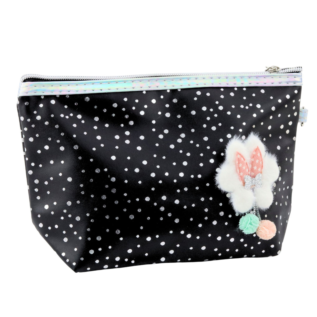 Pencil Case Cosmetic Bag Bow Shiny Dots Black 23x16cm