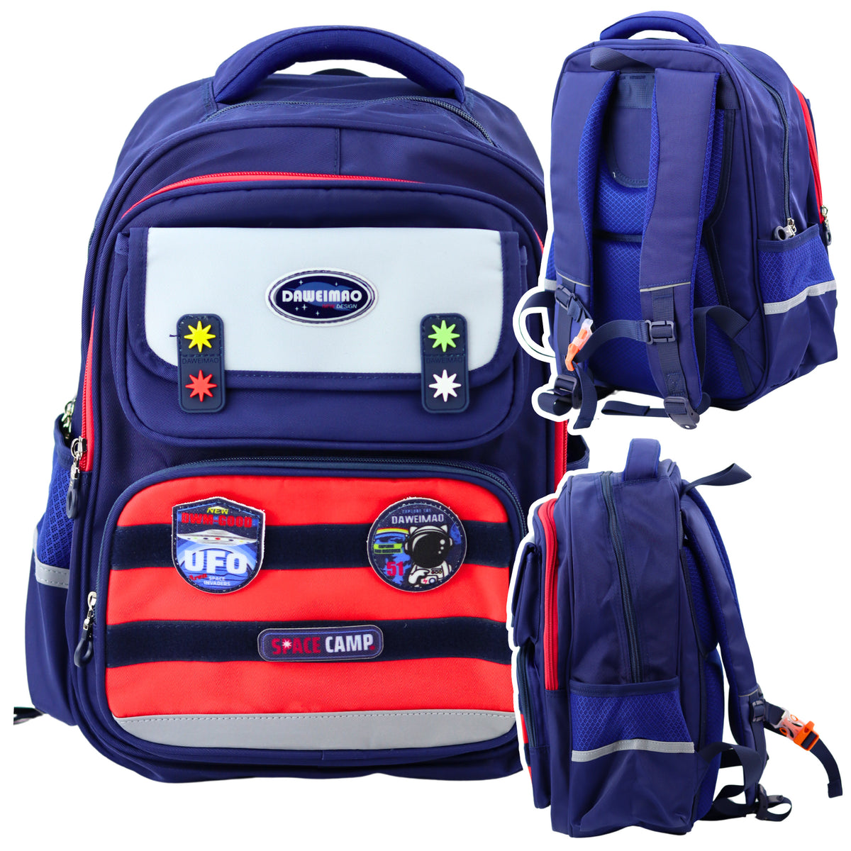 Children's School Backpack Chest Strap Navy Blue Red Space 20l 38cm