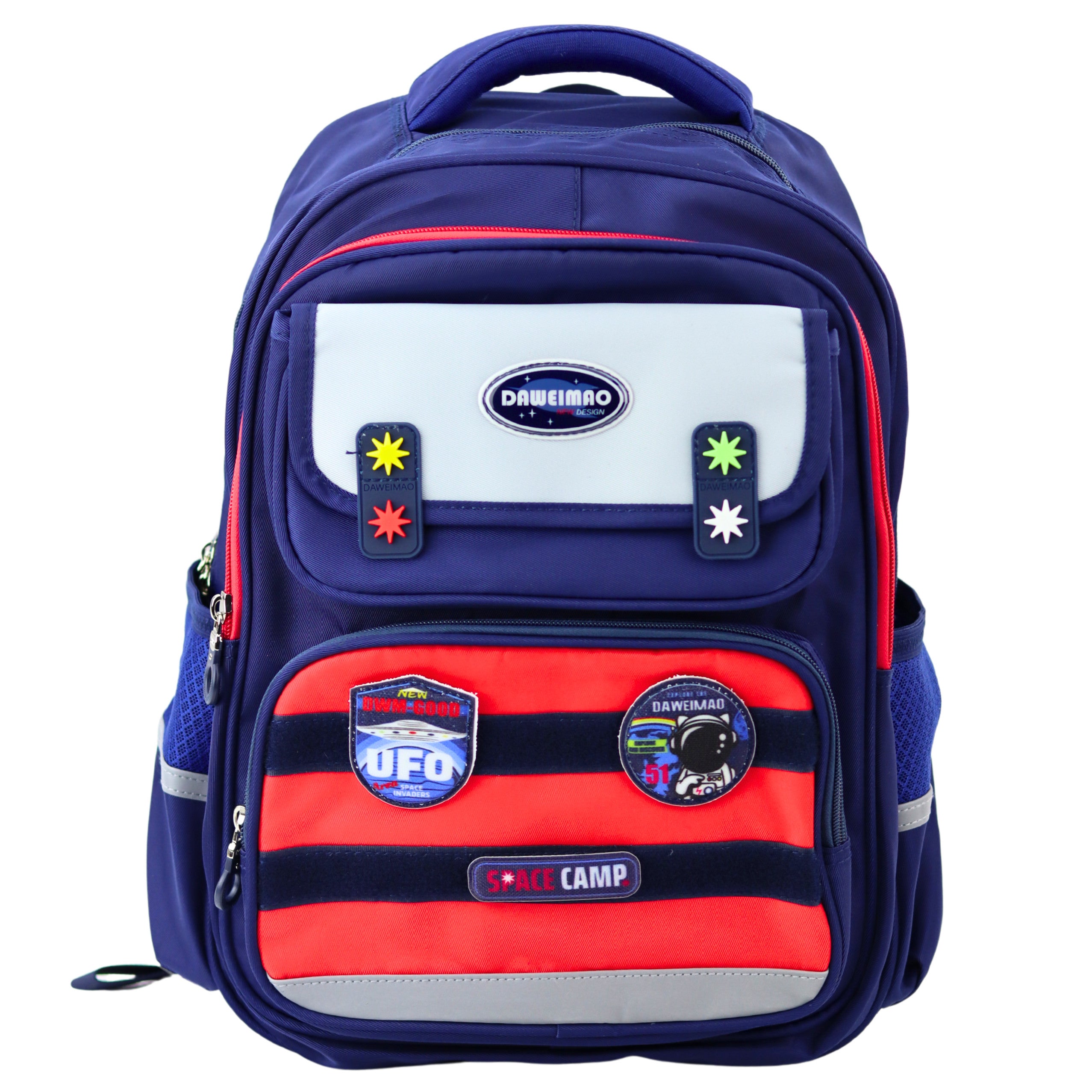 Detský školský batoh hrudný popruh tmavomodrý červený priestor 20l 38cm