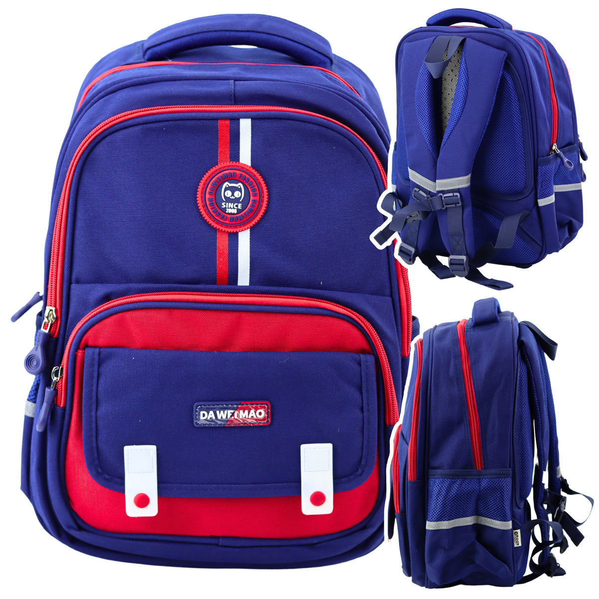 School Backpack Chest Strap Navy Blue Red 20l 38cm