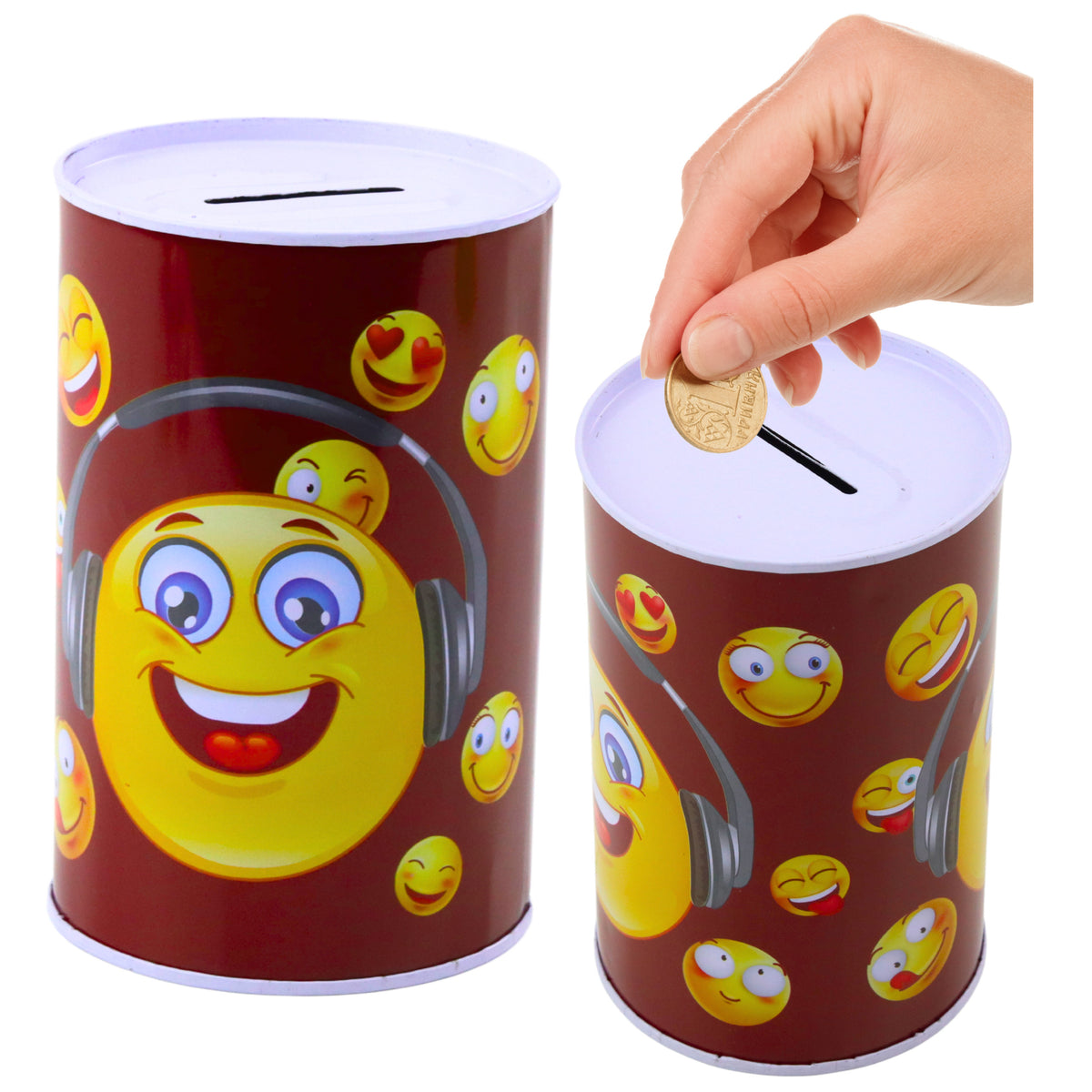 Metal Piggy Bank Emoticons Blue Brown 13 X 8cm