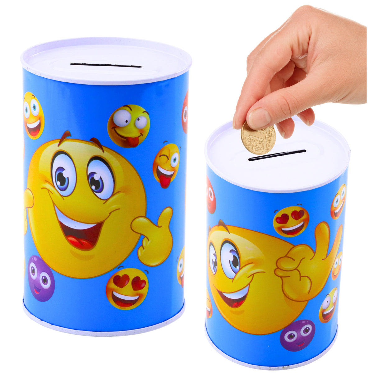 Metal Piggy Bank Emoticons Blue Brown 13 X 8cm
