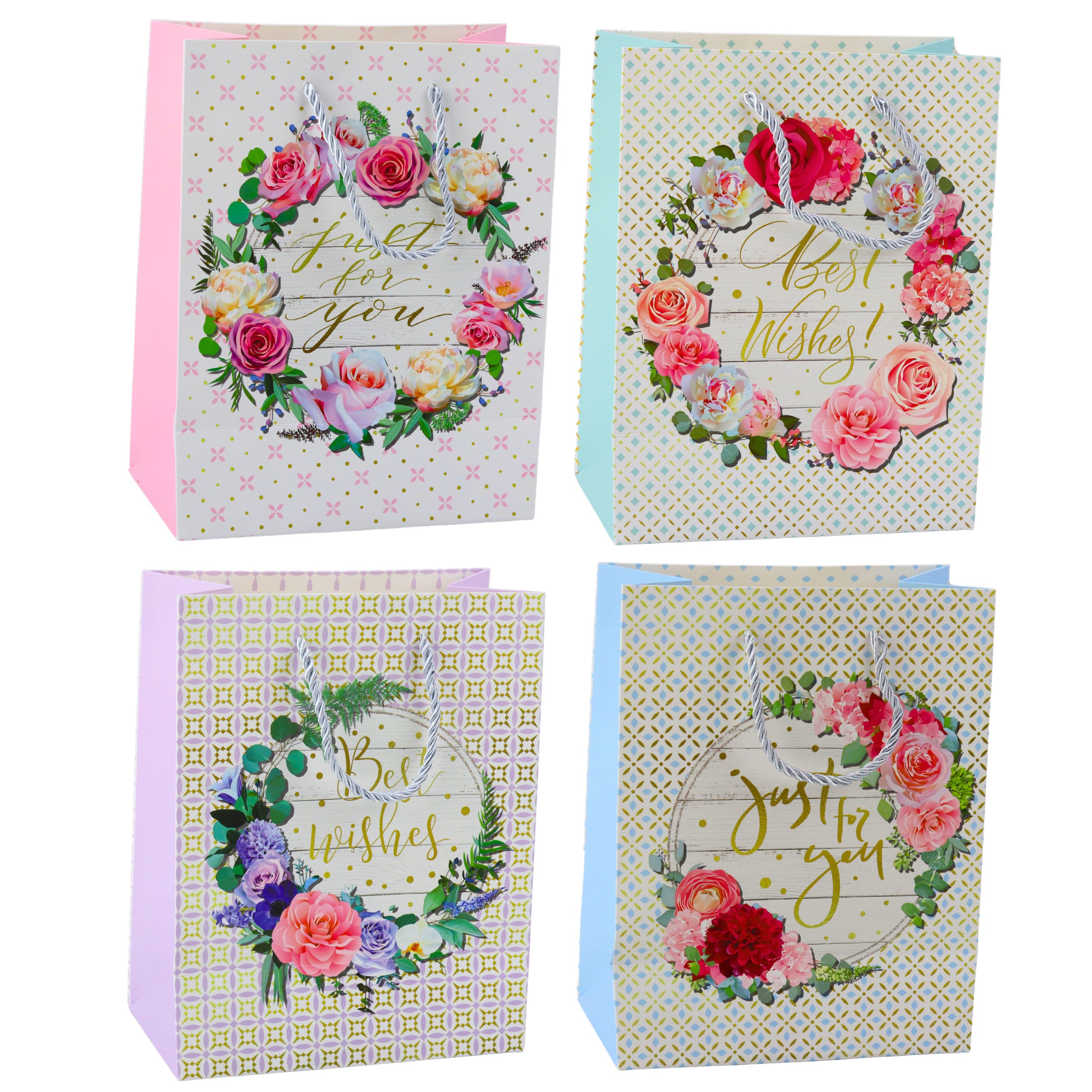 Gift Bag Patterns Flowers Best Wishes 23 X 18 X 10.5 Cm