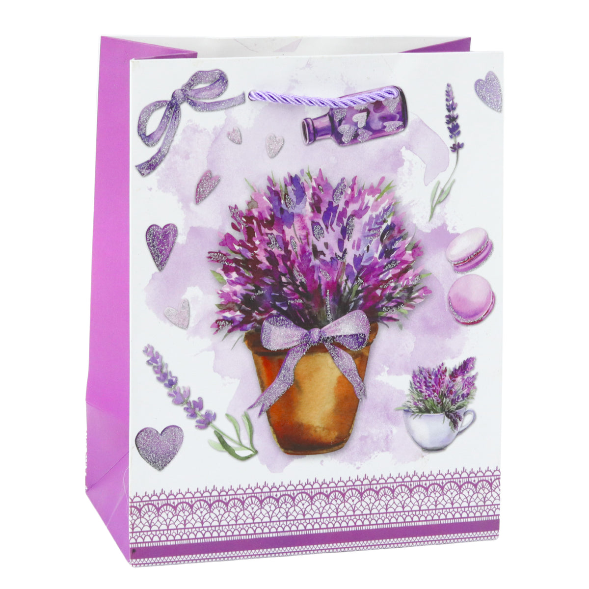Lavender Paper Gift Bag Glitter Elements 23 X 18 X 10.5 Cm