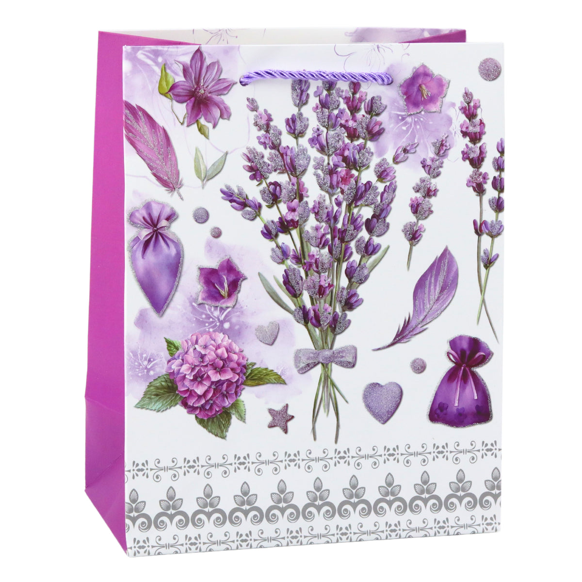 Lavender Paper Gift Bag Glitter Elements 23 X 18 X 10.5 Cm