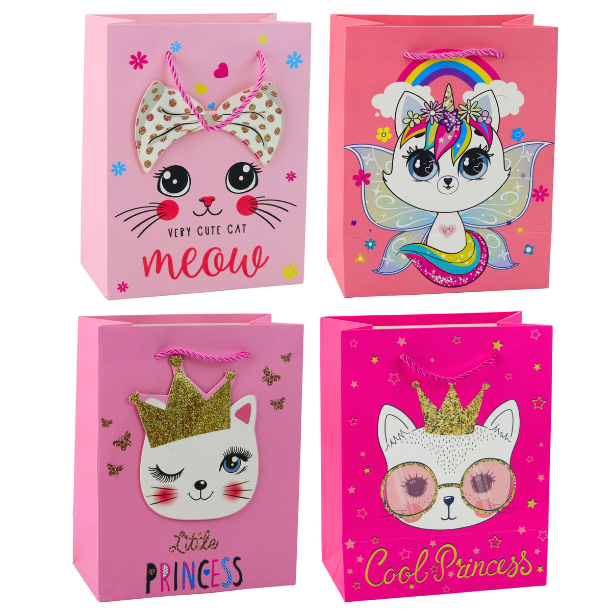 Paper Gift Bag Kittens Glitter Pink 23 X 18 X 10.5 Cm