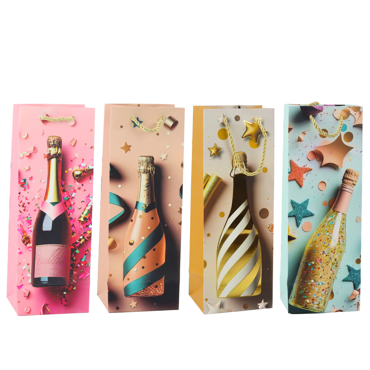 Paper Gift Bag For Champagne Bottle Pastel 35 X 12 X 9 Cm
