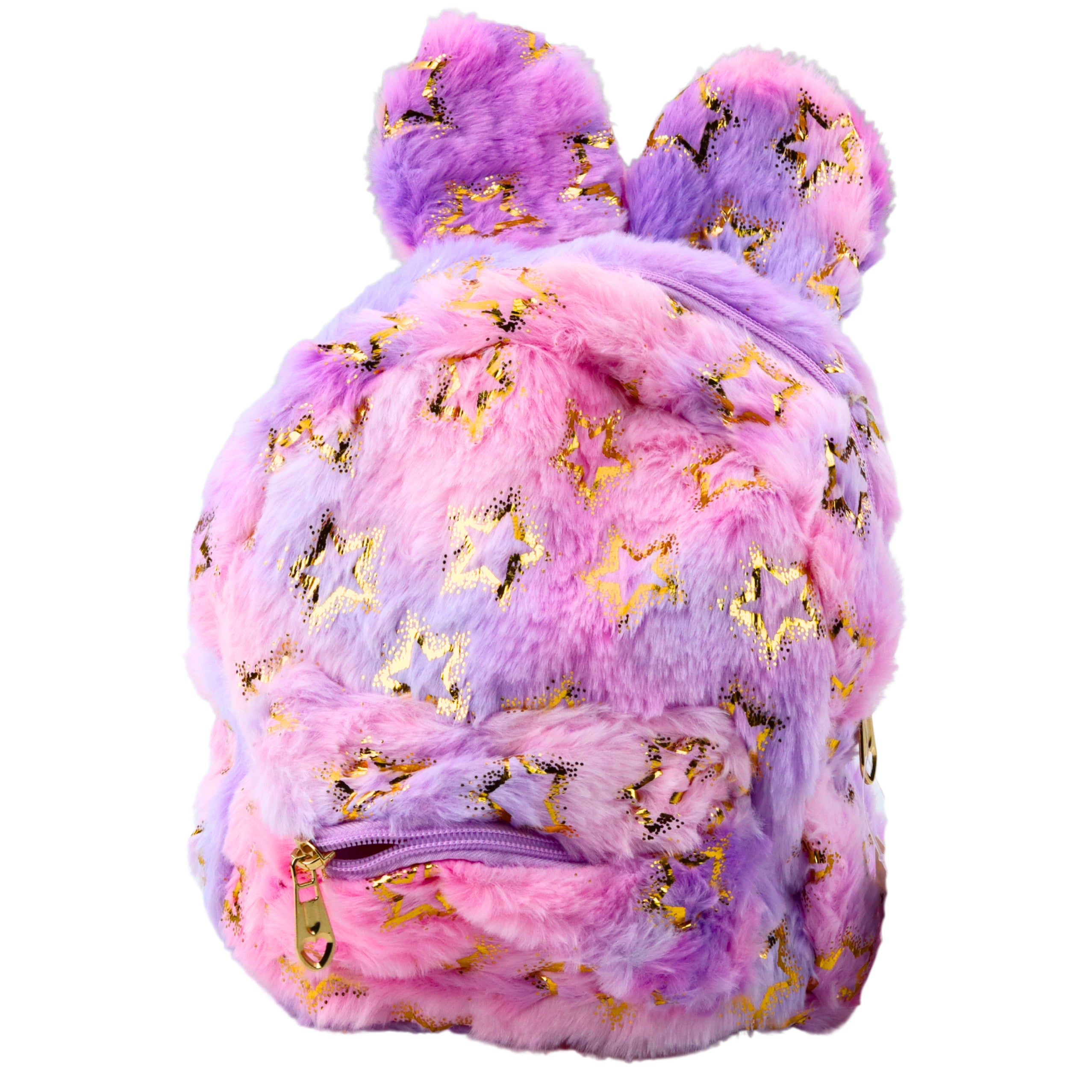 Plüschrucksack Ohren Gold Sterne Kinder Lila Rosa