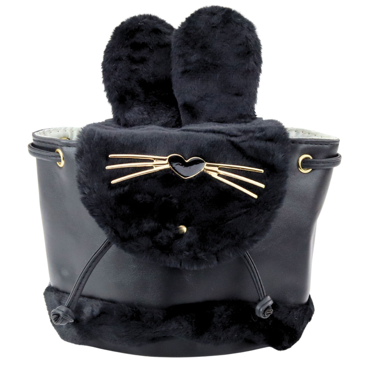 Children's Backpack Plush Ears Adjustable Strap Black 22cm 4l