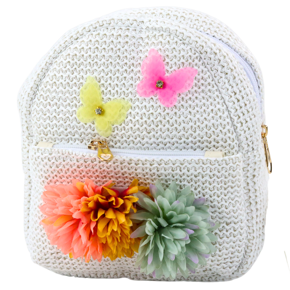 Mochila Infantil Bordada Com Borboletas E Flores 2,5l 20cm