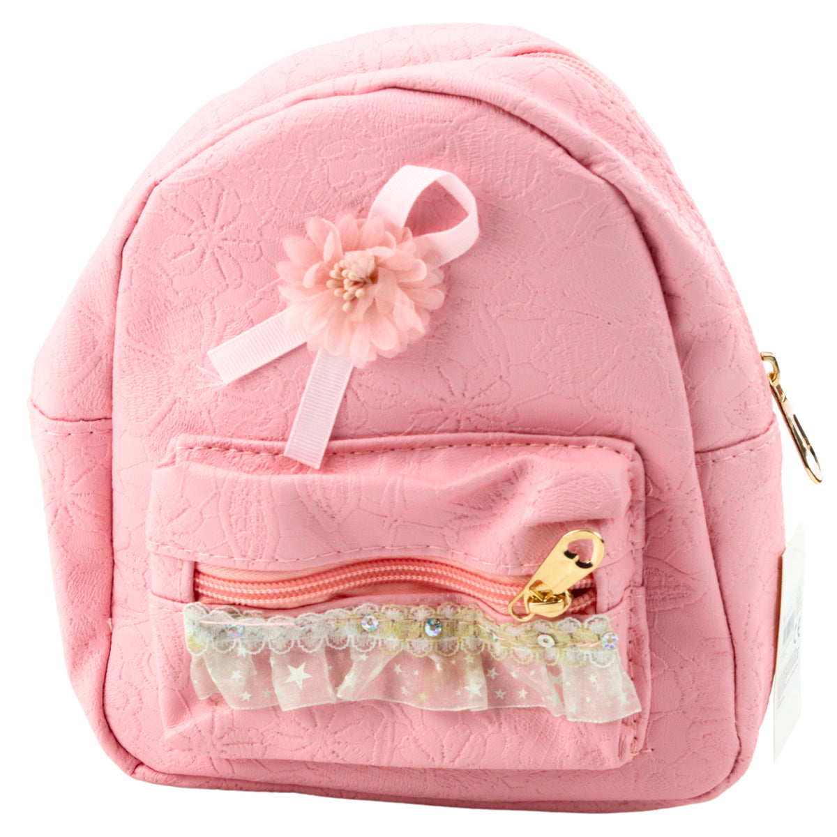 Mochila infantil laço estampado babado rosa 20cm 2,5l