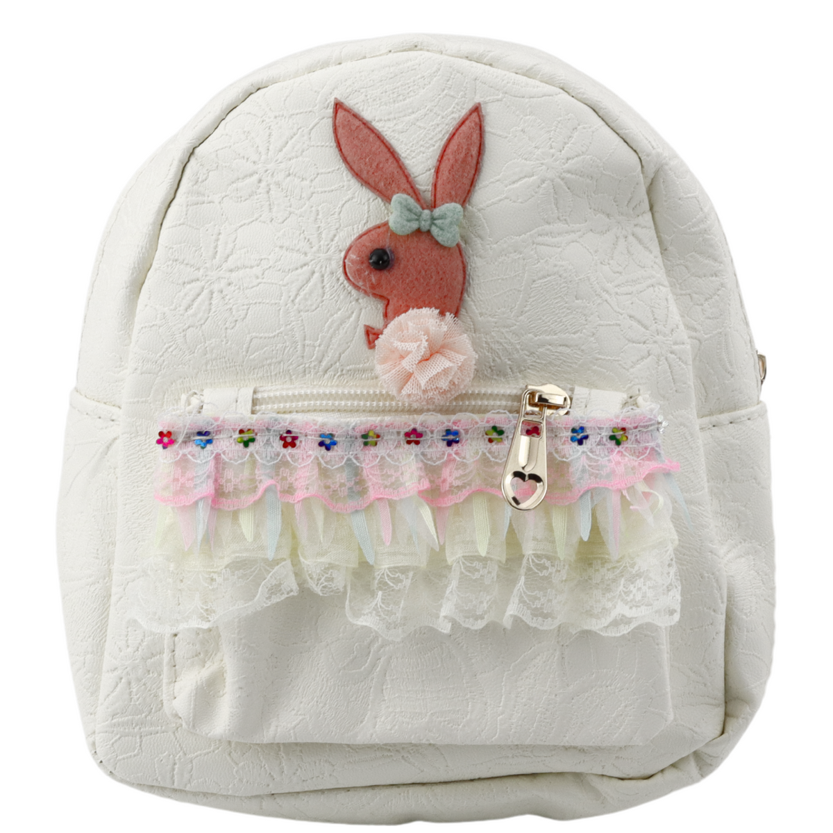 Mochila Infantil Coelho Babado em Relevo Creme 20cm 2,5l
