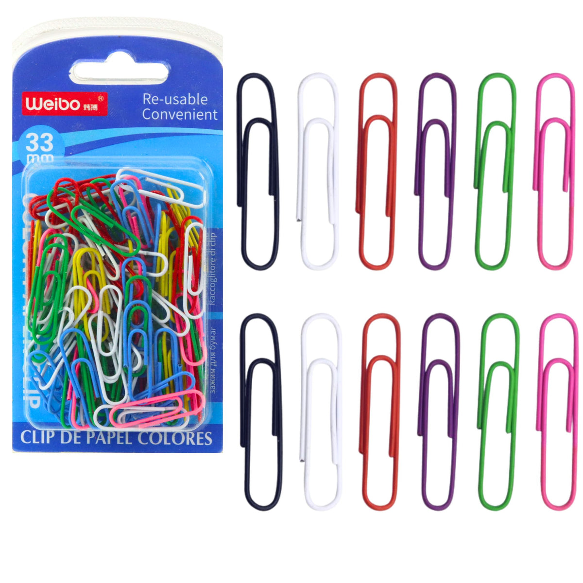 Set Of Colorful Paper Clips 33mm 90pcs.