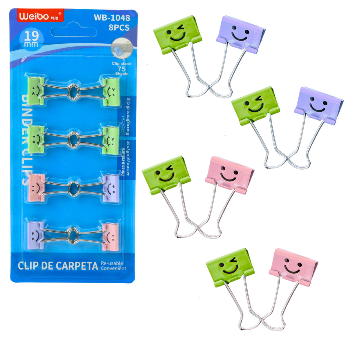 Set Of Colorful Smiley Face Paper Clips 8 Pcs 19mm