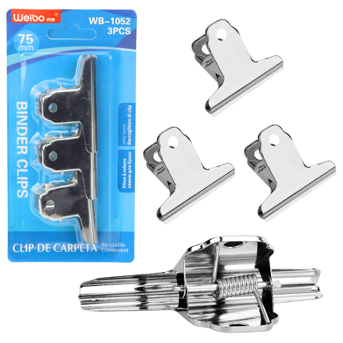 Set Of 3 Metal Paper Clips 75mm