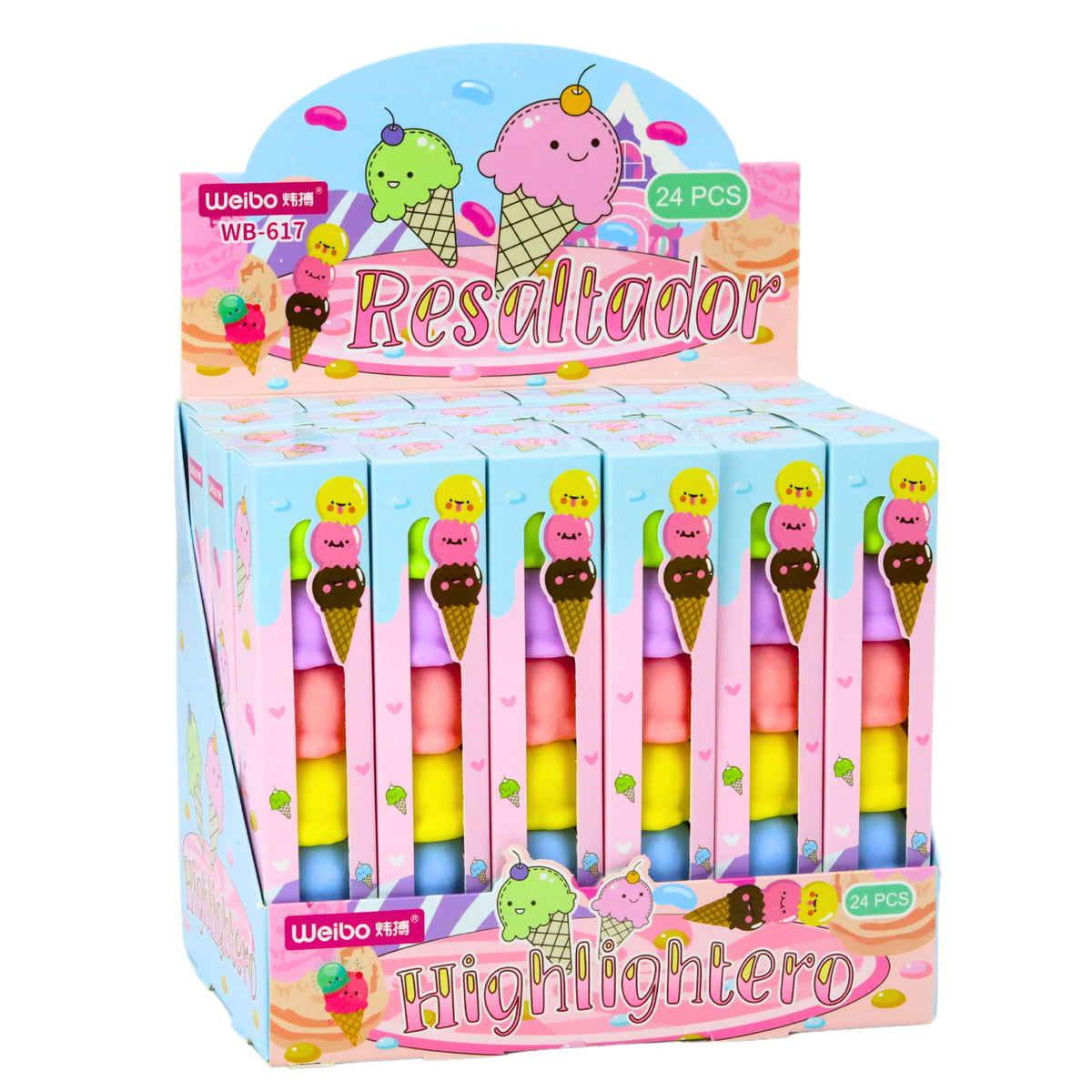 Ice Cream Cone Ice Cream Scoops Highlighters 5 Pastel Colors 18cm