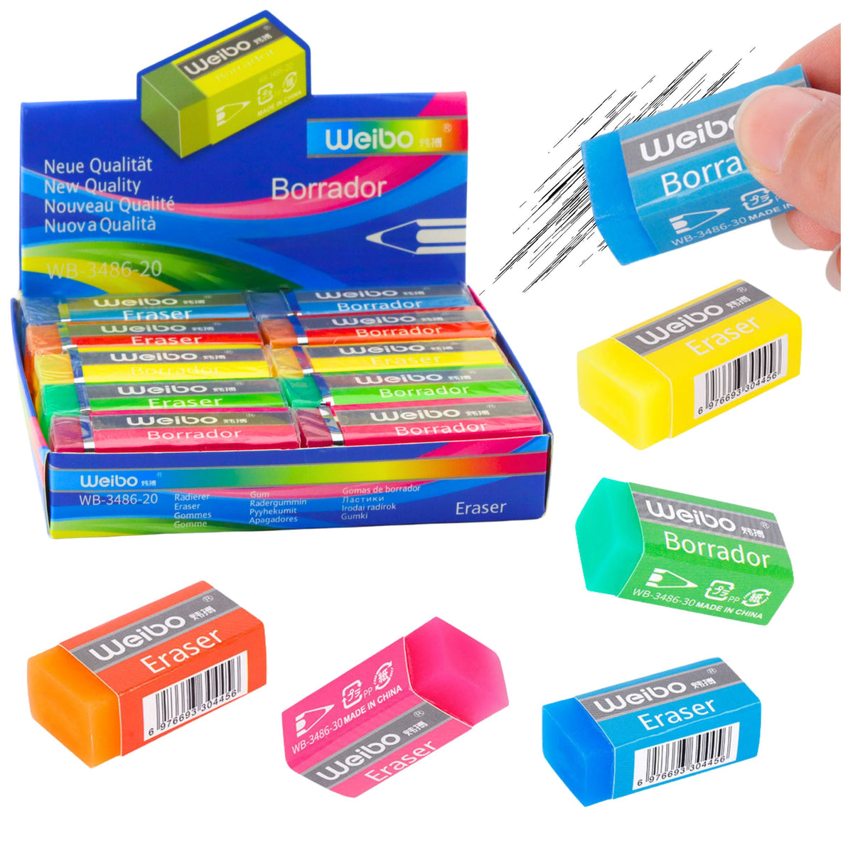School Office Colored Eraser Wb-3486-20 6cm Mix