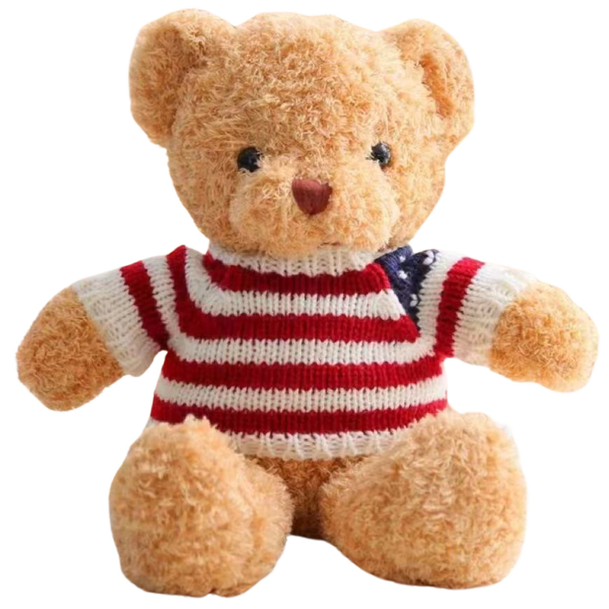 Plüss Mascot ennivaló mackó csíkos pólóban krém 32cm