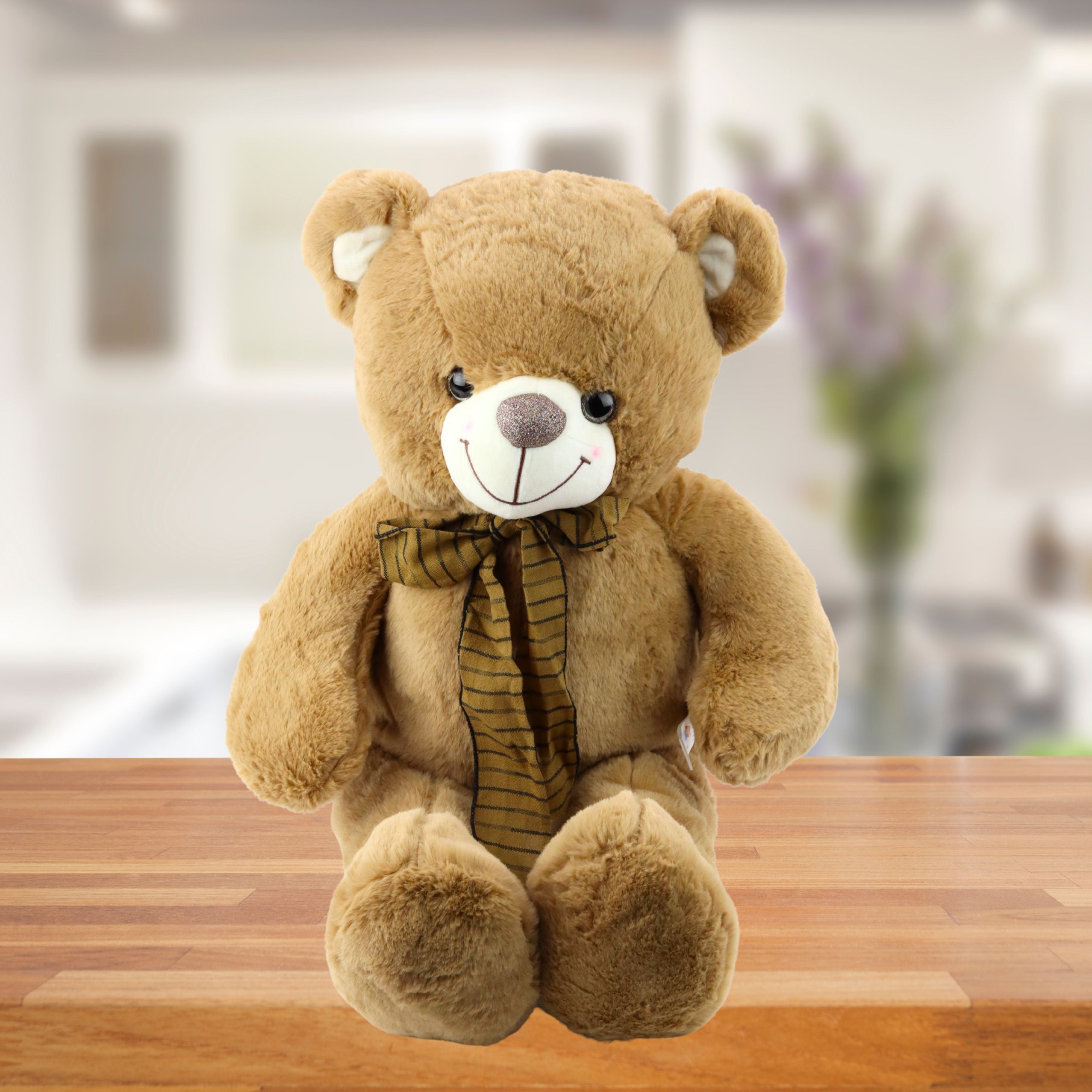 Plush Mascot Cuddly Toy Teddy Bear With Brown Bow In Stripes 60cm