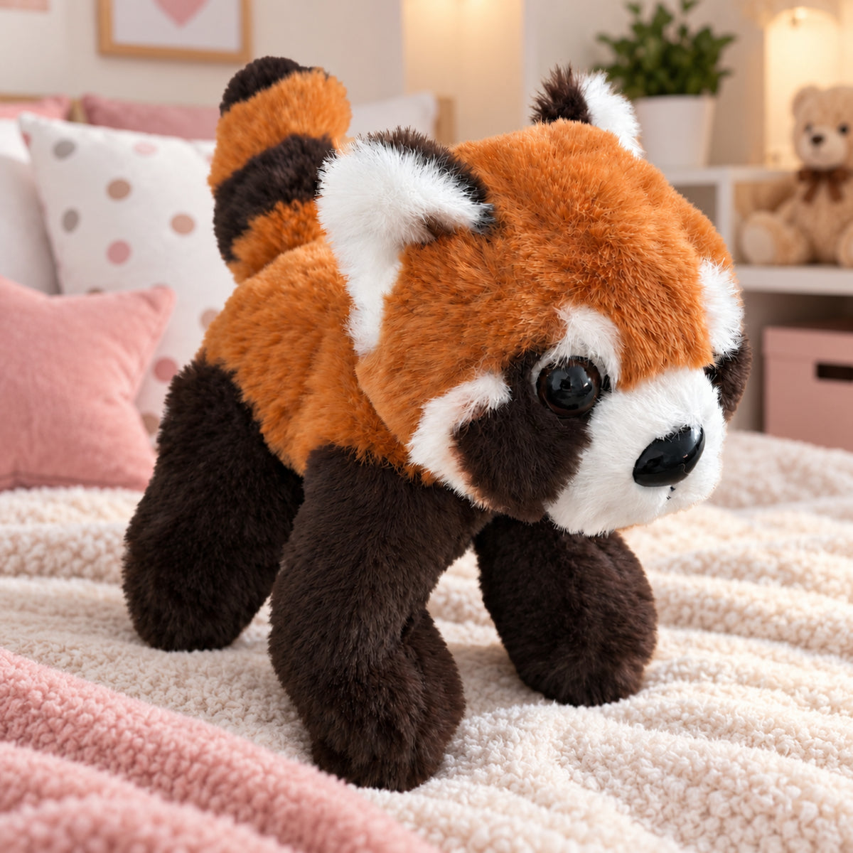 Peluche Panda Rouge Mascotte Porte-clés Anneau Mousqueton 13cm