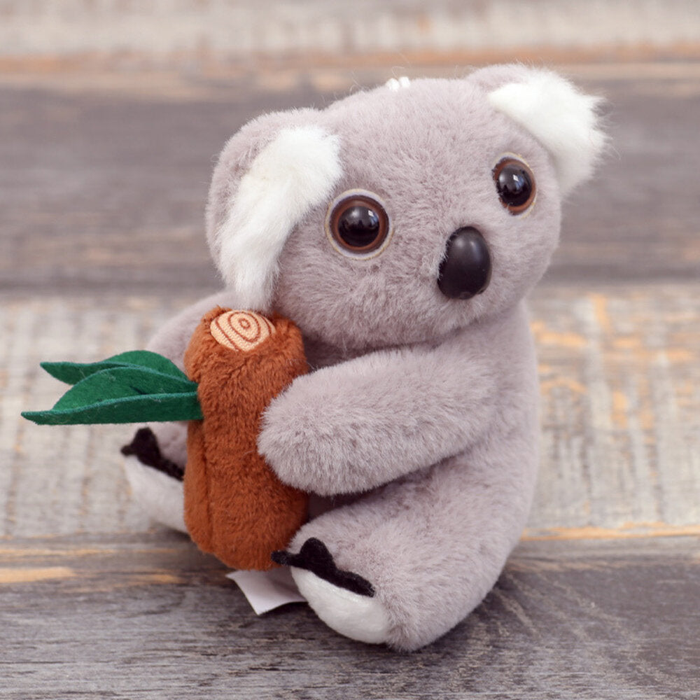Plush Koala Keychain With Branch Gray Carabiner Gold 12cm