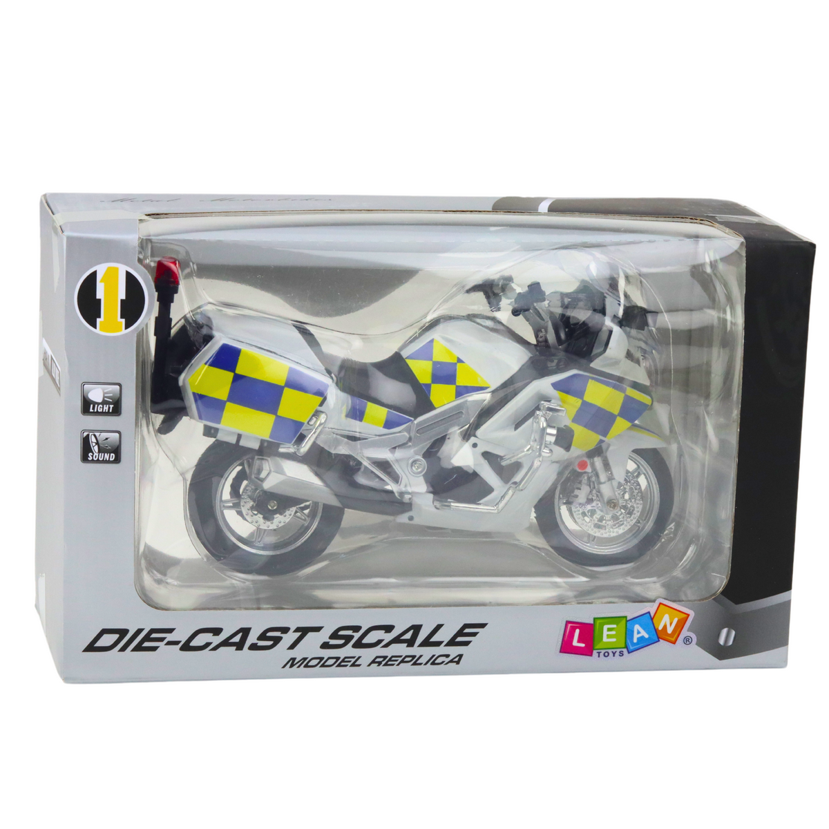 Police Motorcycle Metal Lights Sounds White 1:12