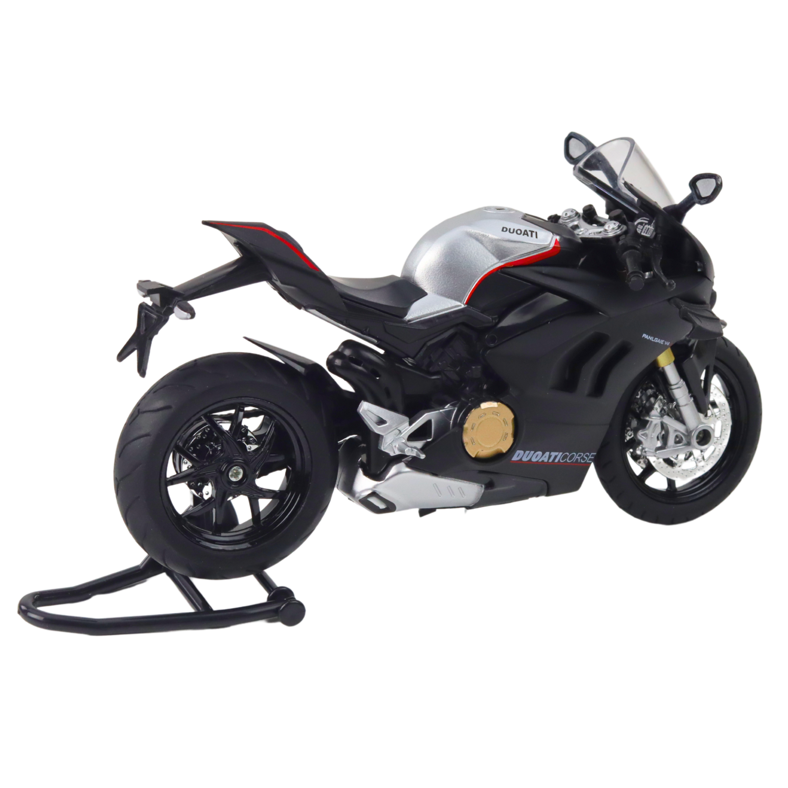 Sports Motorcycle Metal Lights Sounds Silver Elements Black V4 1:12