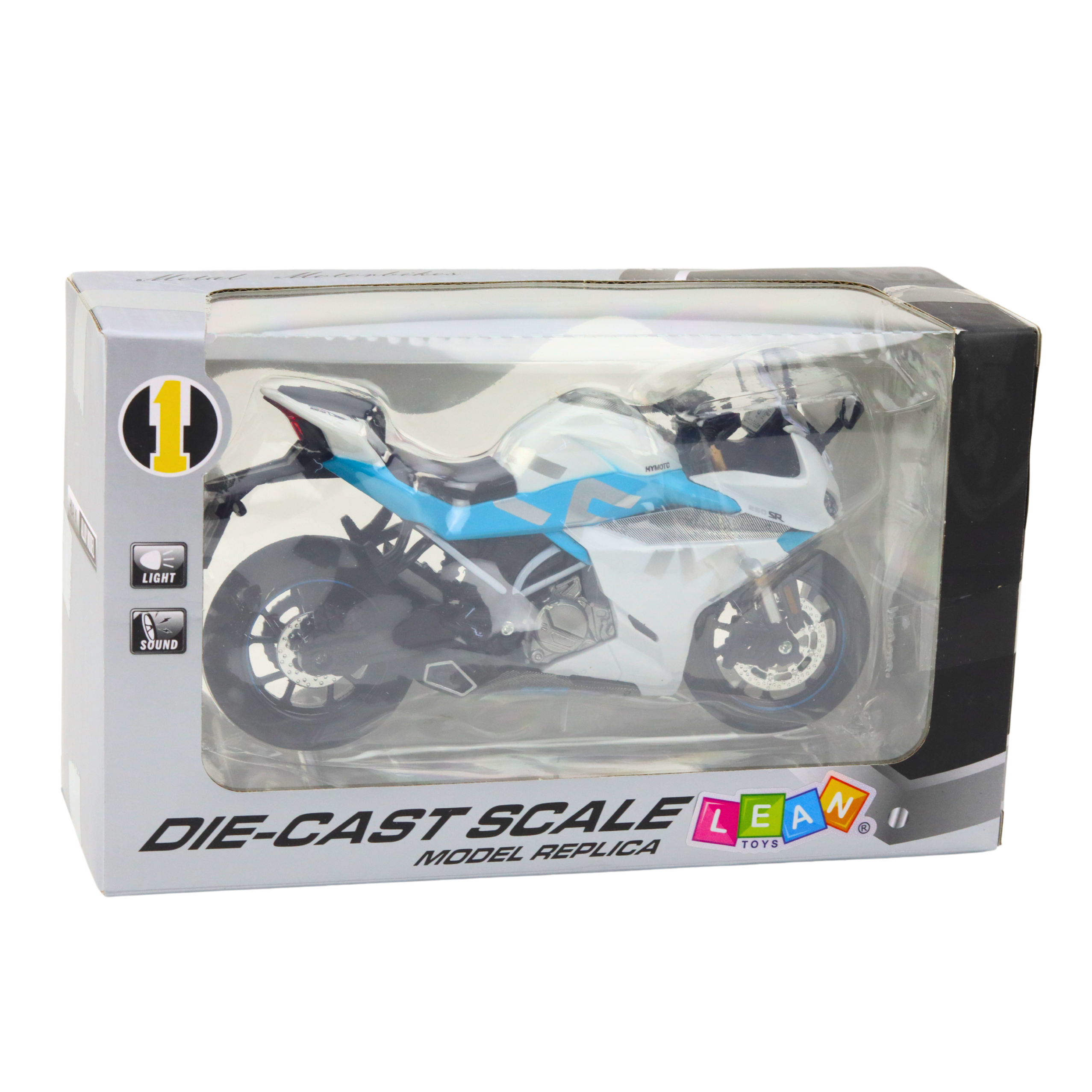 Sports Motorcycle Metal Lights Sounds White Blue 1:12
