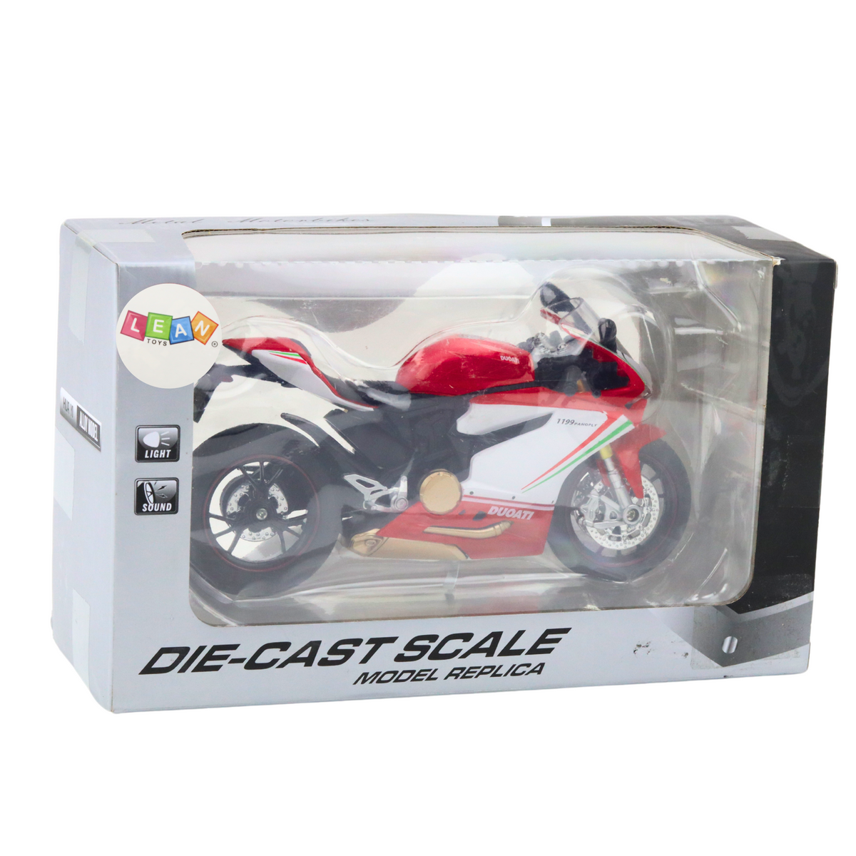 Sports Motorcycle Metal Red White Lights Sounds 1:12