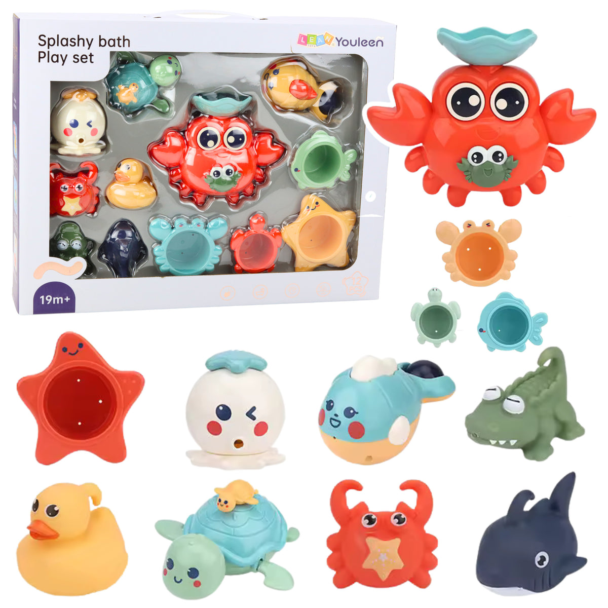 Crab Bath Toy Set Sea Animals 12 Pcs