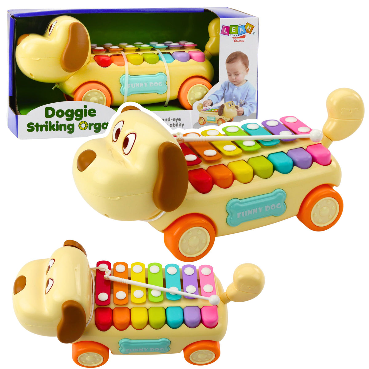 Riding Dog With Cymbals Movable Ears Tail Stick On A String
