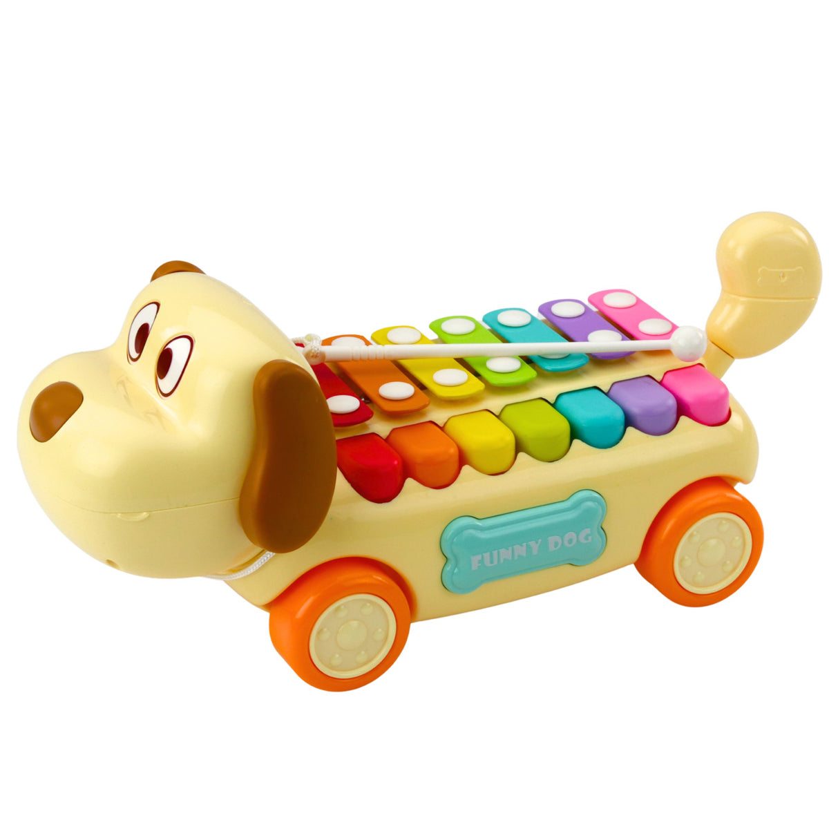 Riding Dog With Cymbals Movable Ears Tail Stick On A String