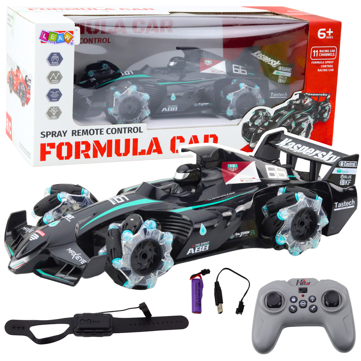 Rc Car Sports Car Remote Controlled Smoke Effect 2.4g Black